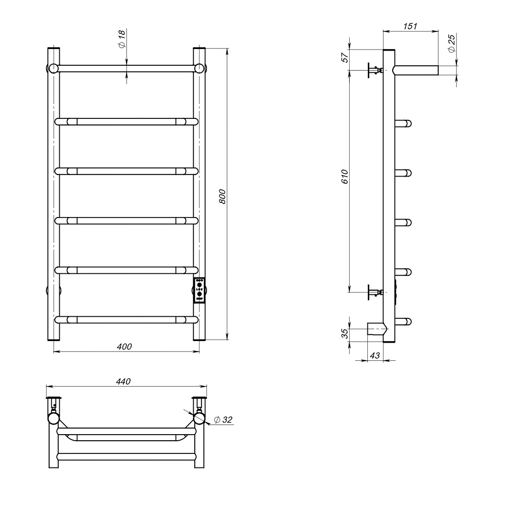Полотенцесушитель Пэк сп 6 П 80х40